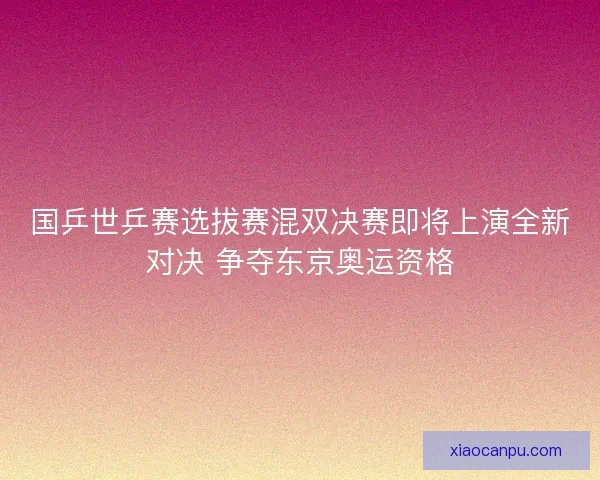 国乒世乒赛选拔赛混双决赛即将上演全新对决 争夺东京奥运资格