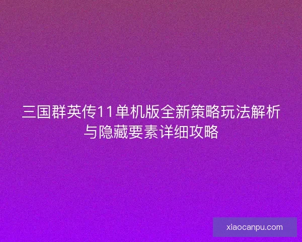 三国群英传11单机版全新策略玩法解析与隐藏要素详细攻略